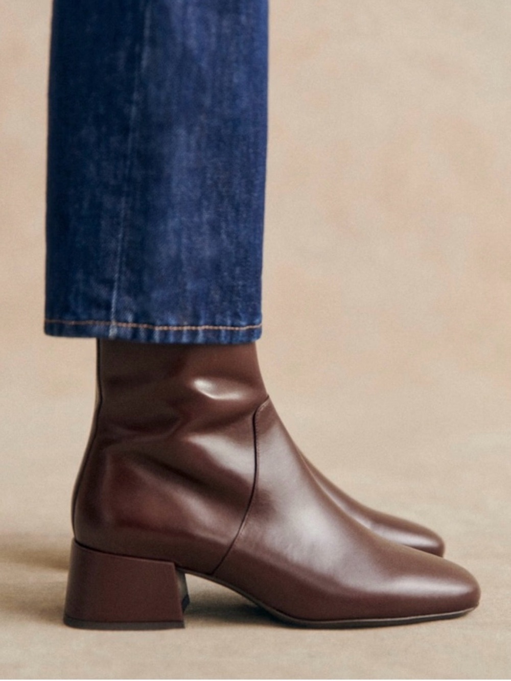Sezane Paulette Low Boots Glossy Chocolate Brown Size 39 US 8